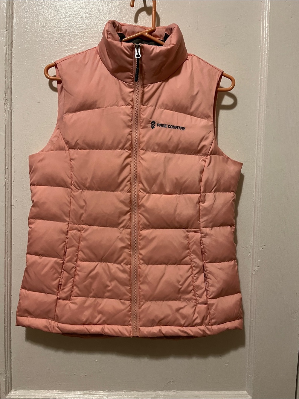 Free Country Peach Quilted Puffer Vest with Navy Embroidery
